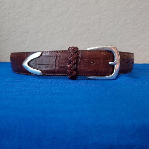 Brighton Moc Croco Alligator Leather Woman's S Belt Brass Buckle Style 41807 - Picture 1 of 7